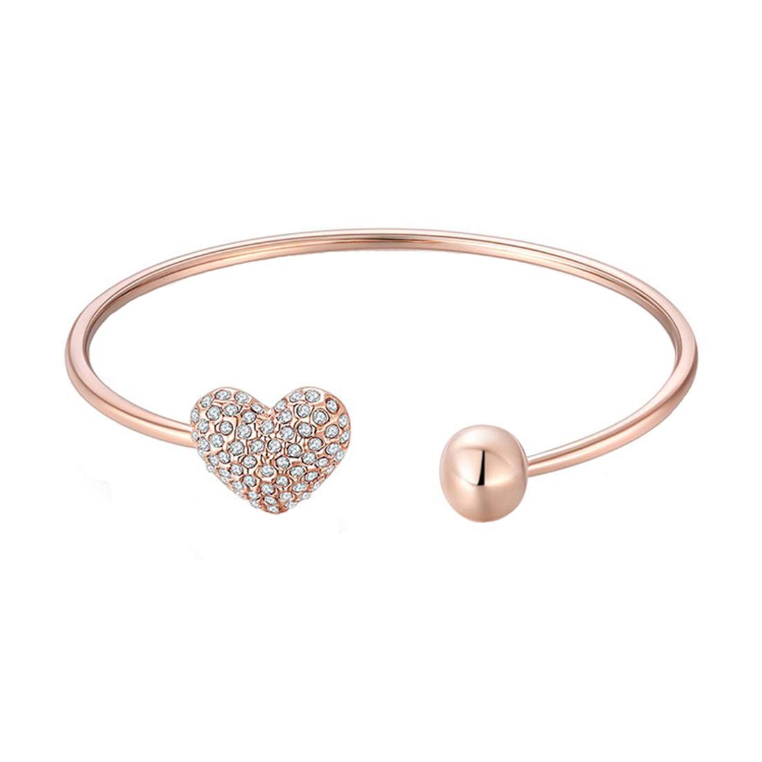 Kairangi Bracelet for Women and Girls Love Heart Crystal Rose Gold Plated Hand Cuff Kadaa Bracelet | Birthday Gift For girls and women Anniversary Gift for Wife