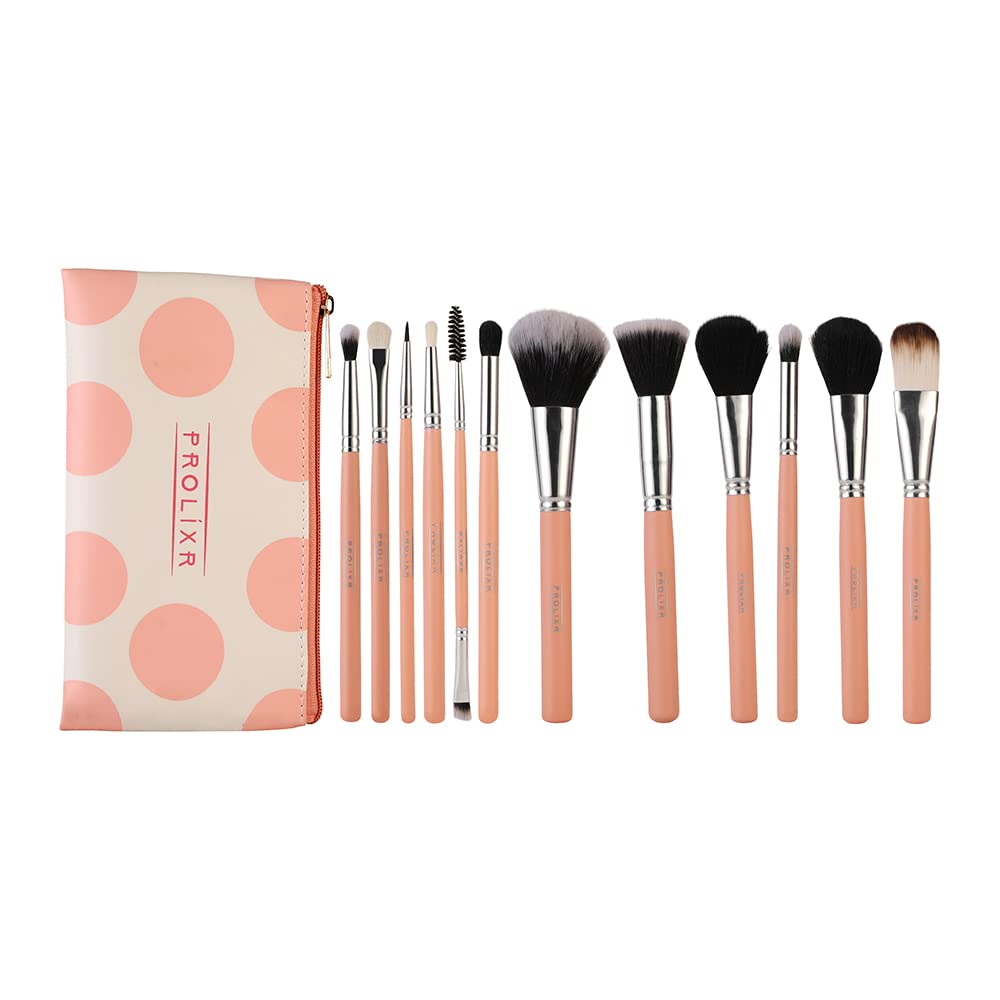 Prolixr Eye Makeup Brush Set - Professional Brushes | Precise, Even Application, Seamless Blending, Hygienic and Vegan | Includes Pink Travel Pouch - 12 Piece Set