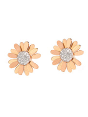 Yellow Chimes Stud Earrings for Women Western Rose Gold Plated Stainless Steel White Stone-Studded Floral Studs Earrings For Women and Girls