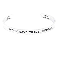 Yellow Chimes Kada Bracelet for Unisex Work Save Travel Repeat Inspirational Gifts Message Engraved Mirror Polish Stainless Steel Unisex Karma Band Kada Bracelet for Men and Women