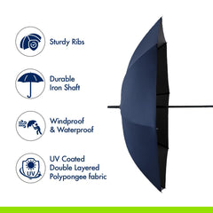 ABSORBIA Big Straight and Stick Umbrella for rain | Windproof, Waterproof and UV Coated | Open Diameter 105cm Double Layer Umbrella With Cover | Blue Colour…