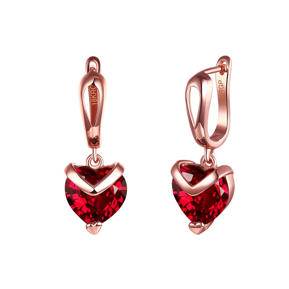 Red Heart Drop Earrings  Red and Gold Dangle Earrings