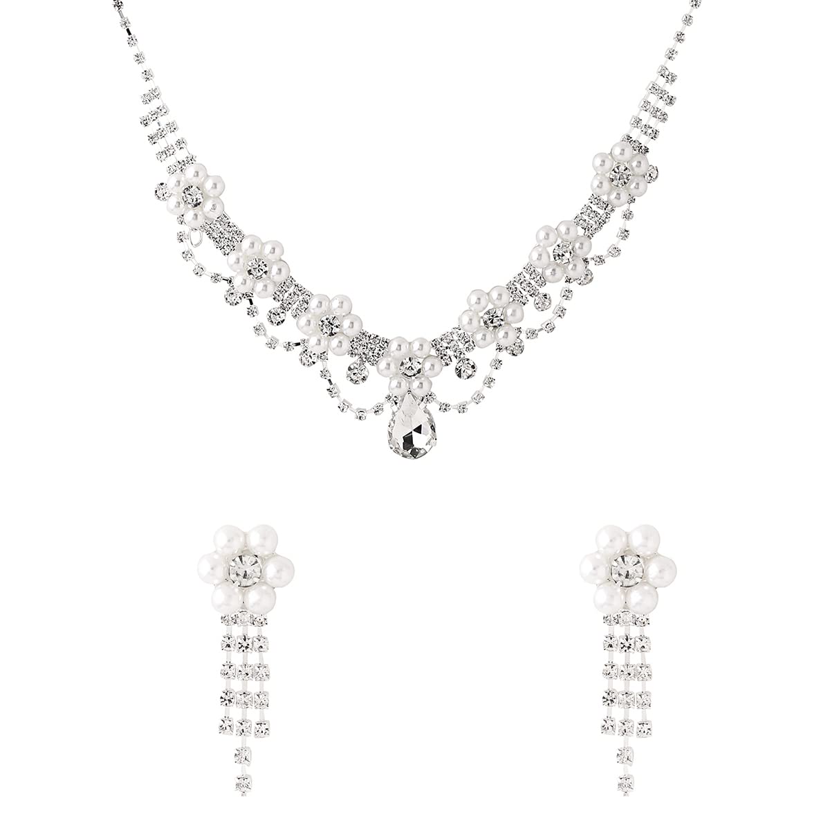 Yellow Chimes Jewellery Set For Women Floral Pearl Studded Choker Necklace Set With Earring For Women and Girls