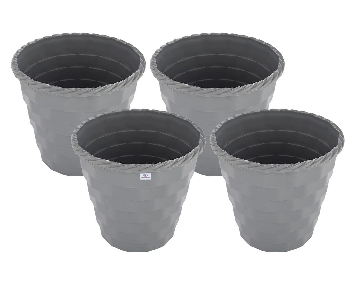 Heart Home Brick Flower Pot|Durable Plastic Flower Pots|Planters for Home Décor|Garden|Living Room|Balcony|8 Inch|Pack of 4 (Grey)