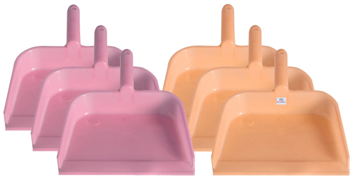 Heart Home Plastic Lightweight 10" Dustpan with Comfort Grip Handle for Easy Sweep Broom, Pack of 6 (Pink & Light Pink)