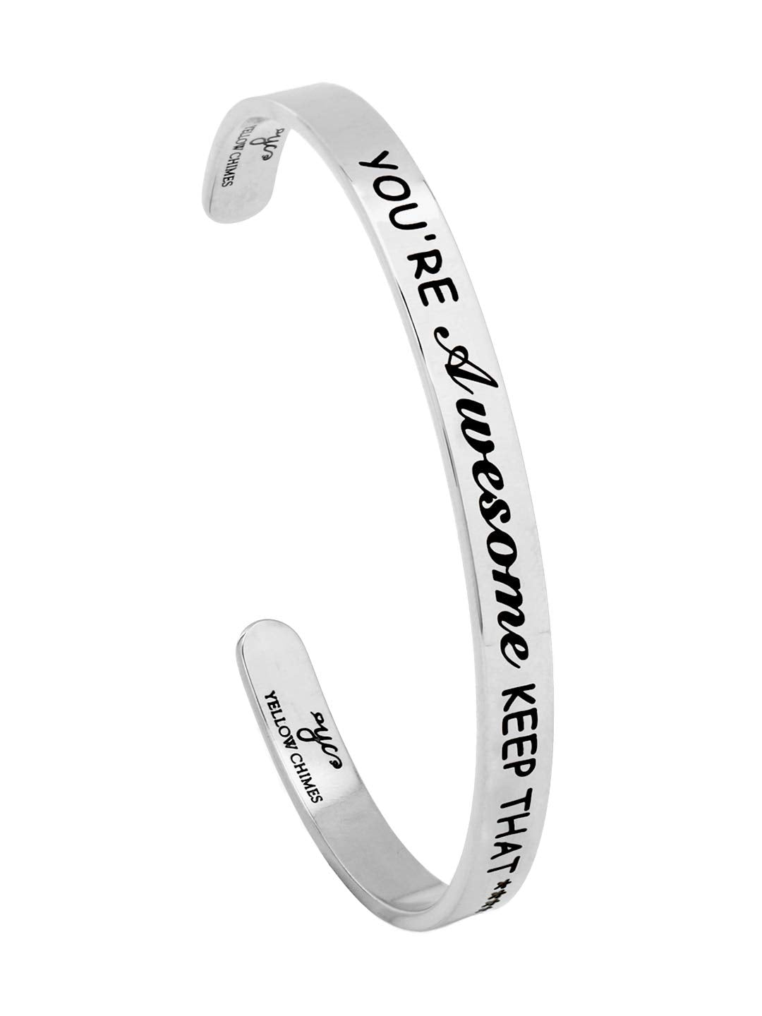 Yellow Chimes "You'Re Awesome Keep That Up (Unisex) Inspirational Gifts Message Engraved Karma Band Bracelet Bangle Mirror Polish Stainless Steel for Women & Men