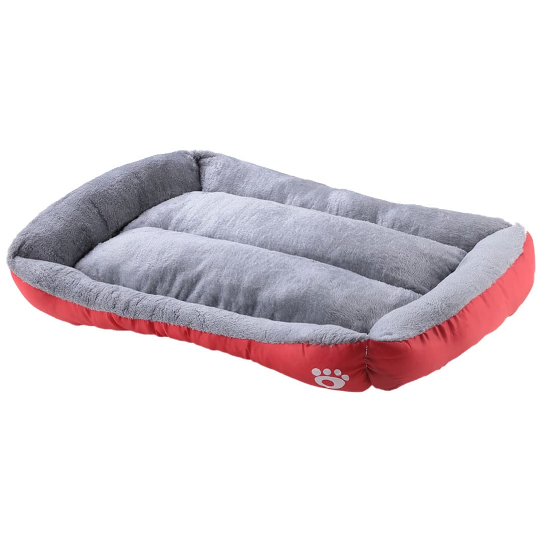 Homestic Dog & Cat Bed|Super Soft Plush Top Pet Bed|Oxford Cloth Polyester Filling|Machine Washable Dog Bed|Rectangular Cat Bed with Rise-Edge Pillow|QY036R-L|Red