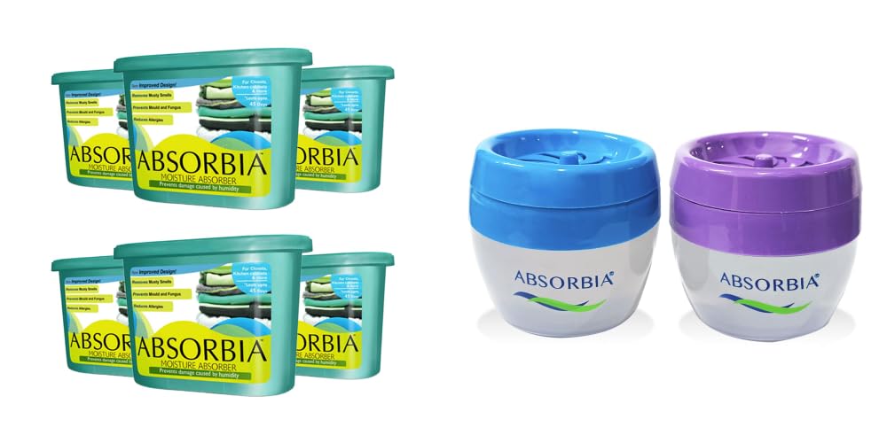 Absorbia Moisture Absorber | Absorbia Classic (300 gms X 6 boxes)- Season Pack of 6 | Absorption Capacity 600ml Each|Dehumidier for Wardrobe etc (Season Pack with Aviator Gel)