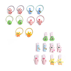 Melbees by Yellow Chimes Combo of 10 PCS Set Hair Clips and 5 Pairs of Ponytail Holder Rubber Bands Cute Characters for Kids Girls Hair Accessories (Pack of 20), Multicolour, Medium (YCHACLRB-KD013-MC)