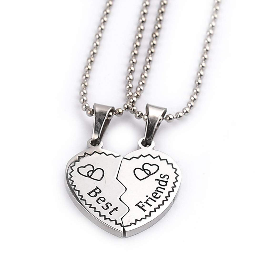 Yellow Chimes Girls Alloy Base Metal Carved Heart Locket Best Friends 2 Pieces Combo Necklace Chain Pendant (Silver)