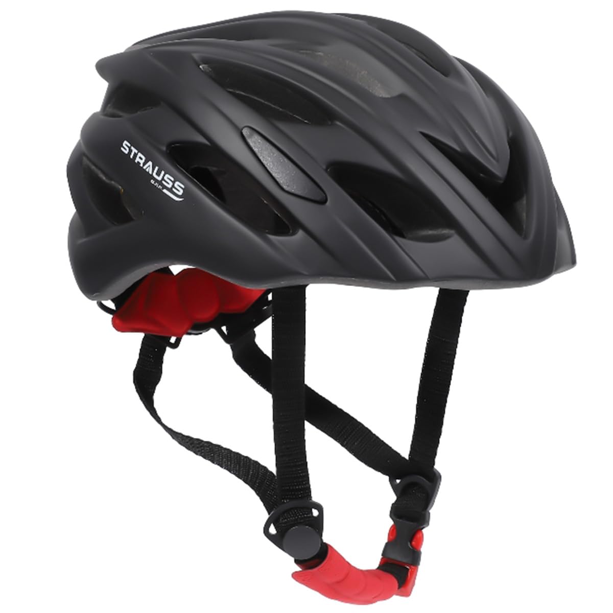 Strauss Veloguard Cycling Helmet | Light Weight with Superior Ventilation | Mountain, Road Bike & Skating Helmet with Adjustable Size | LED Safety Backlight | Ideal for Adults and Kids,(Black)