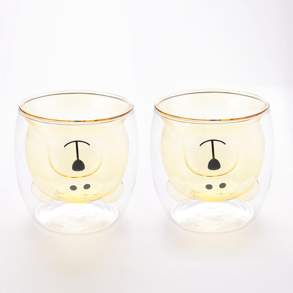 UMAI Cute Teddy Bear Glass Mug Set of 2 I Double Walled Borosilicate 250ml I Transparent I Microwave Safe I Scratch Proof I Coffee Mugs for Couples I Yellow I Gift for Friends, Family and Loved Ones