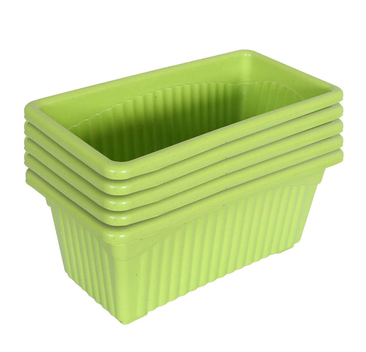 Kuber Industries Rectangular Jupiter Plastic Window Pot|Flower Planter for Home & Balcony,Garden 14 Inches Pack of 5 (Green)