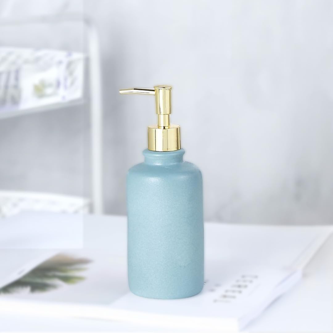 UMAI Ceramic Soap Dispenser for Bathroom | Liquid Soap Dispenser for Kitchen & Wash Basin - 400ml (Blue)