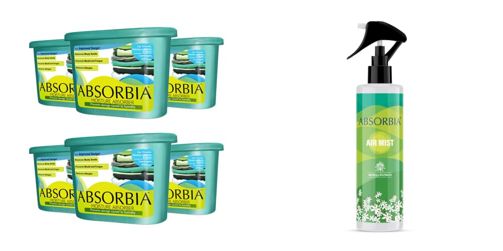 Absorbia Moisture Absorber | Absorbia Classic (300 gms X 6 boxes)- Season Pack of 6 | Absorption Capacity 600ml Each|Dehumidier for Wardrobe etc (Season Pack with Air Freshener)