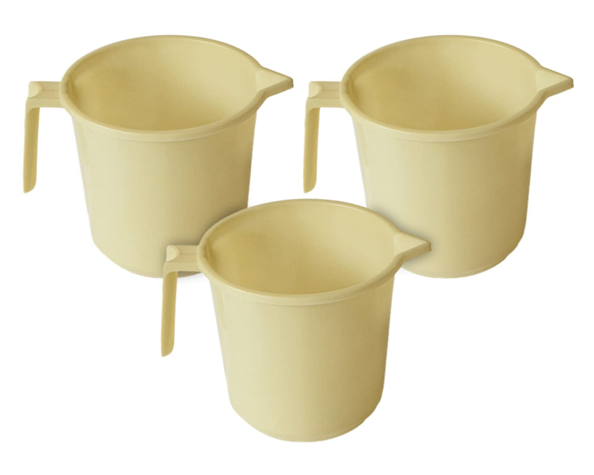 Kuber Industries Plastic Lightweight, Unbreakable Bathroom Mug 1.5 Litre (Cream, Pack of 3)