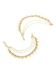 Yellow Chimes Classic AD/American Diamond Studded Floral Design Gold Plated Multi Layer Beads Ear Hair Chain Bridal Champasaralu for Women and Girls, Multicolor, Medium