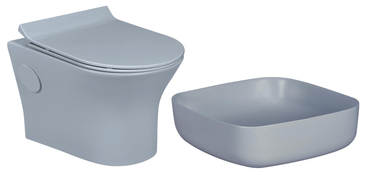 Plantex Ceramic Wall-hung Commode with Counter-Top Basin for Bathroom/Western Toilet/Bathroom Wash Basin - P Trap Commode - Ocean Blue