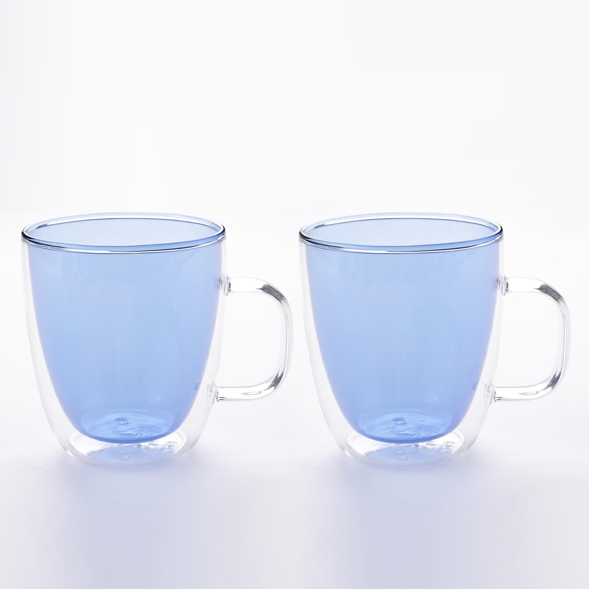 UMAI Double Walled Glass Coffee Mug Set of 2-400ml | Borosilicate Glass Teacups | High Thermal Resistance | Microwave & Dishwasher Safe | Gifting Pack for Friends & Family | Blue