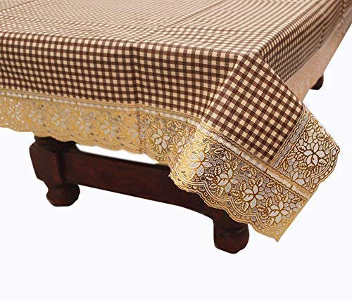 Kuber Industries Checkered PVC 4 Seater Centre Table Cover - Brown (VARTKST028)