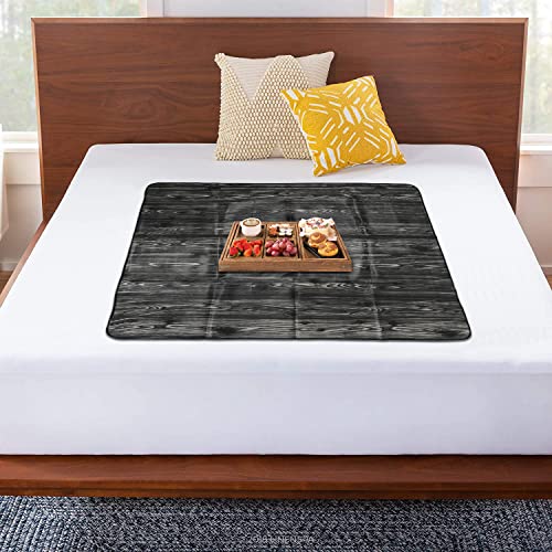 Kuber Industries PVC Wooden Print Both Sided Bed Server Food Mat, Bedsheet Protector For Home 36"x36" (Black) 54KM4341