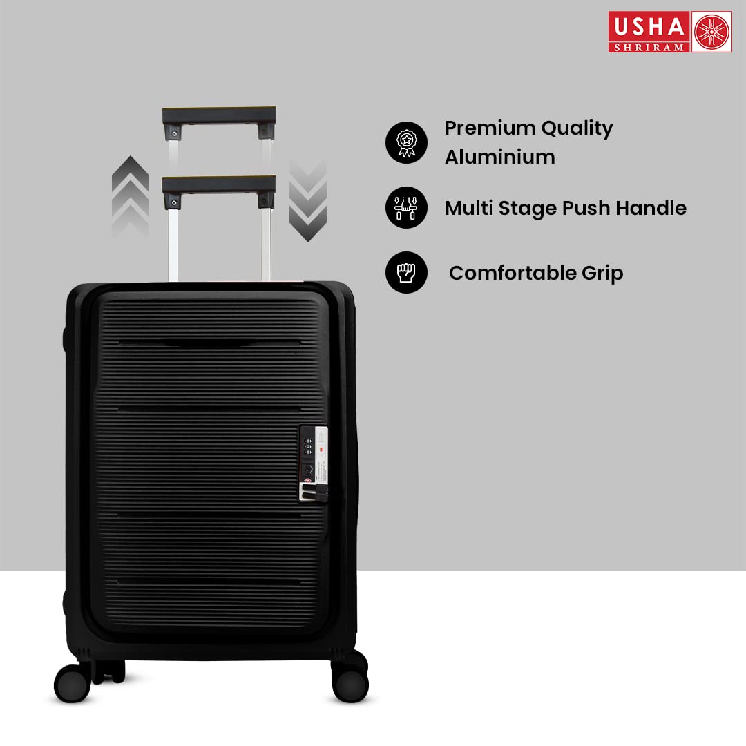 USHA SHRIRAM Cabin & Check-in Bag Combo (2 Pcs - 55cm & 65cm) Collapsible Luggage Bag | Black | Suitcase for Travel | 360 Degree Wheel & Lock | Foldable Trolley Bag for Travel (Pack of 2)