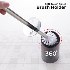 Kuber Industries Stainless Steel Toilet Brush with Storage | Round Toilet Brush with Holder |Black