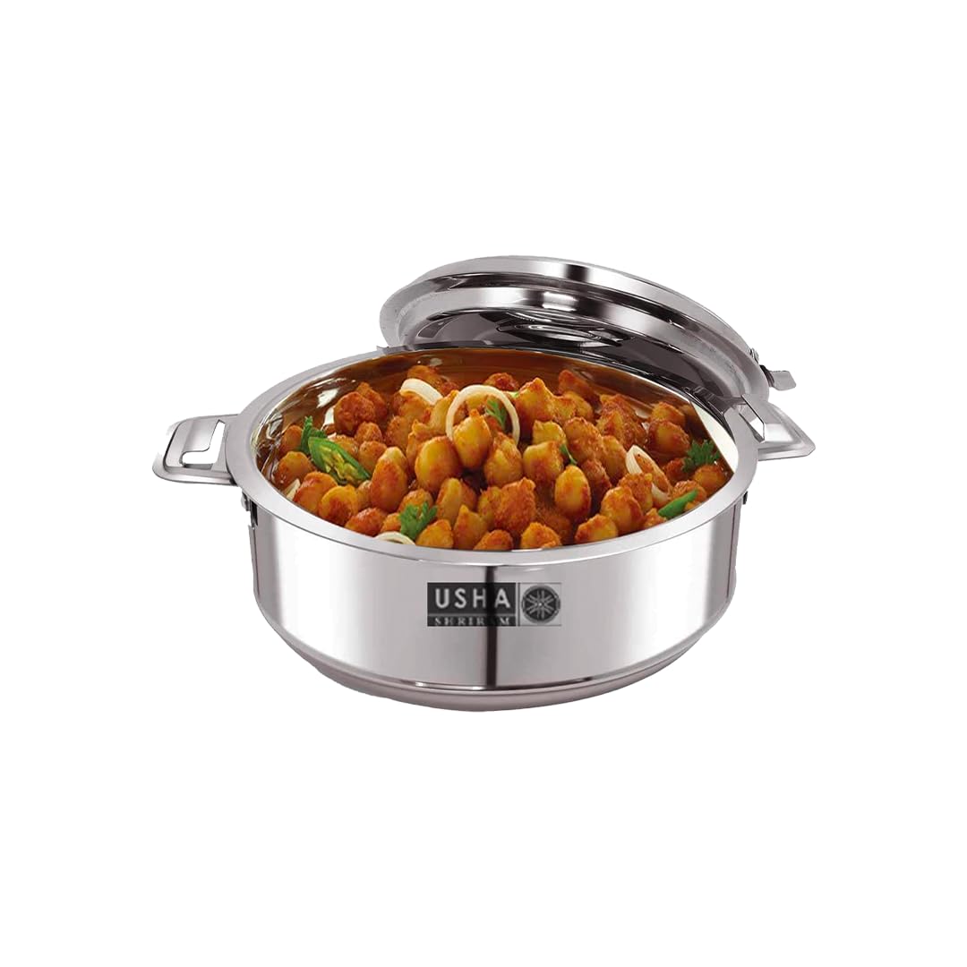 USHA SHRIRAM Stainless Steel Insulated Casserole (1 litre )| Double Wall Insulation, Heat Retaining Body & Easy Lock Lid Mechanism | Wobble Free Base, Glossy Durable & Easy to Clean