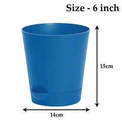 Kuber Industries Plastic Titan Pot|Garden Container for Plants & Flowers|Self-Watering Pot with Drainage Holes,6 Inch,Pack of 3 (Blue)