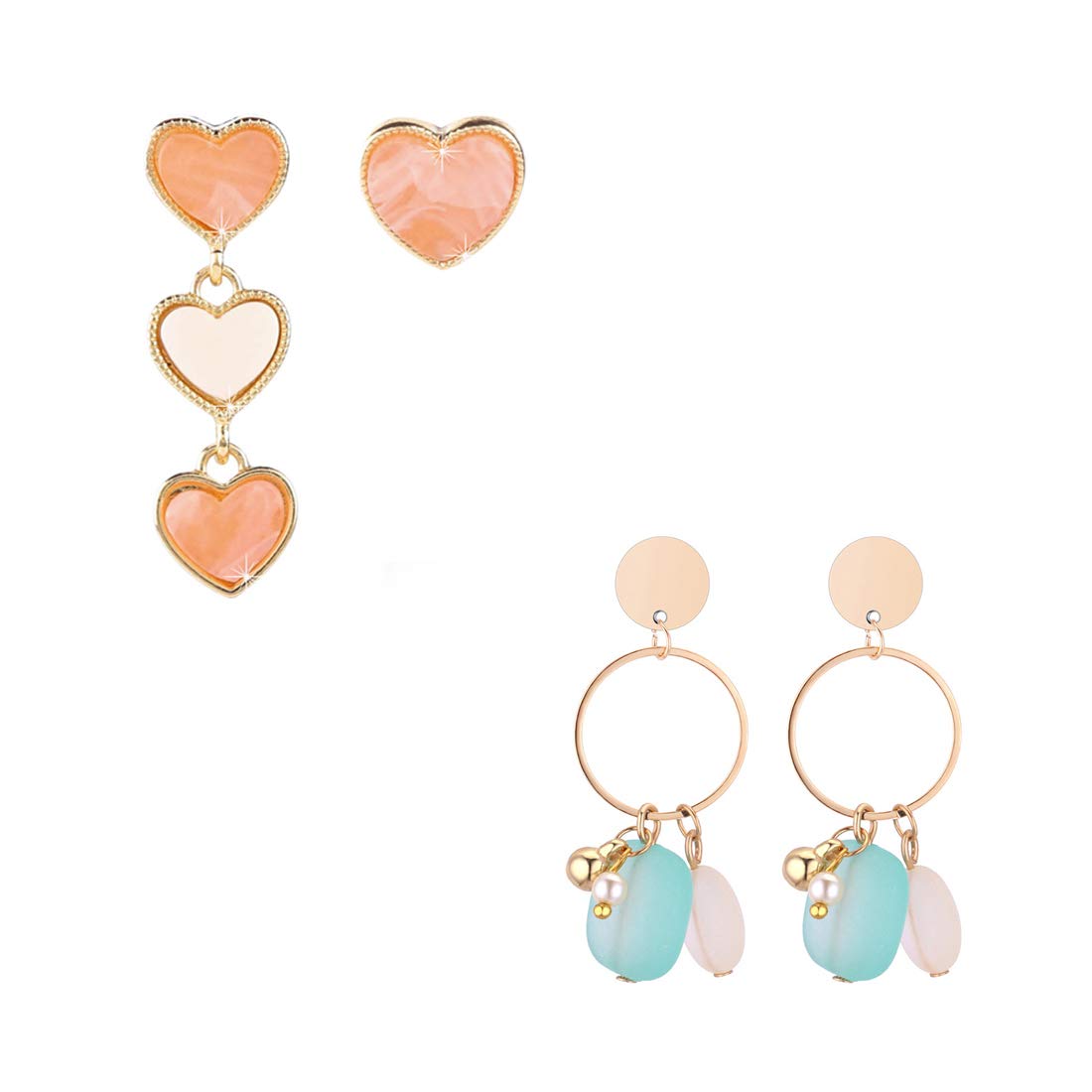 Yellow Chimes Heart Mismatch & English Shades Combo Of Two Pairs Studs Drop Earrings for Women and Girls
