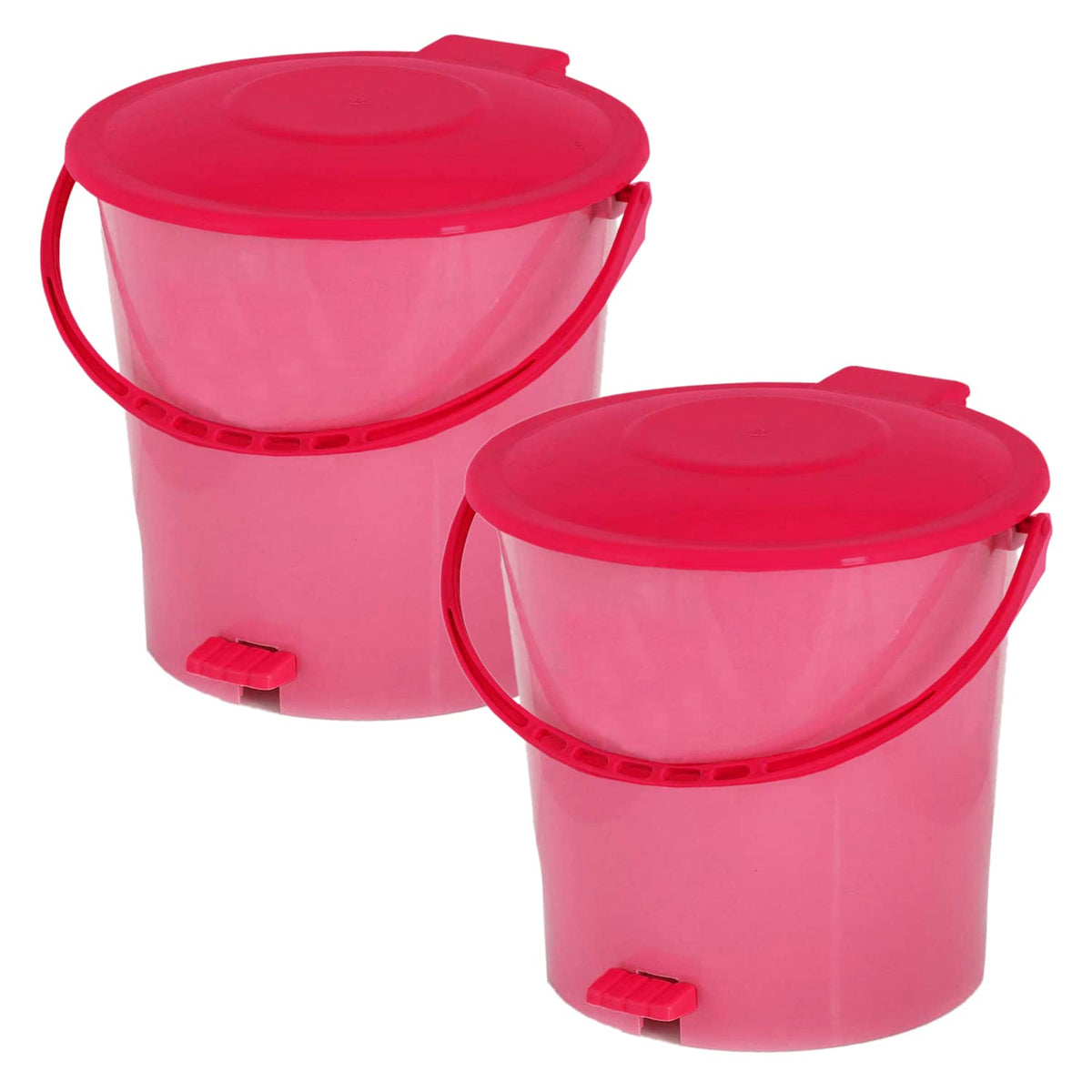 Heart Home Plastic Pedal Dustbin/Wastebin With Handle, 5 Liter- Pack of 2 (Pink & Red)-47HH0905