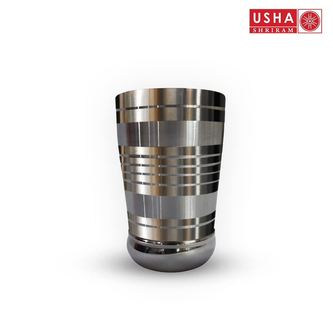 USHA SHRIRAM | 6Pc Stainless Steel Glass Set | 300ml Each | Stainless Steel Pani k Gilas, Wobble Free Base, Durable | Multipurpose, Elegant Design & M...