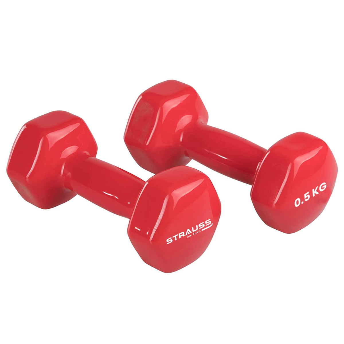 Strauss Premium Vinyl Dumbbells Weight for Men & Women | 1.5 Kg (Each) | 3 Kg (Pair) | Ideal for Home Workout, Yoga, Pilates, Gym Exercises | Non-Slip, Easy to Hold, Scratch Resistant (Red)