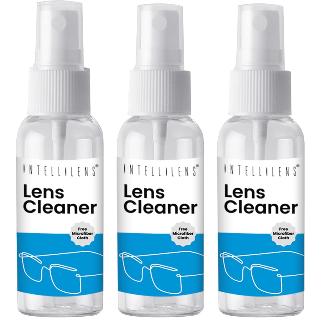 Intellilens Lens Cleaner For Spectacles (30ml) with Free Microfiber Cloth | Streak Free & Quick Drying Lens Solution (Pack of 3)