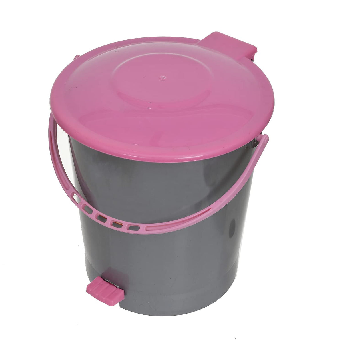 Kuber Industries Plastic Pedal Dustbin, Trashbin, Wastebin For Kitchen, Bathroom, Office Use With Handle, 5 Liter (Grey & Pink)-47KM01014