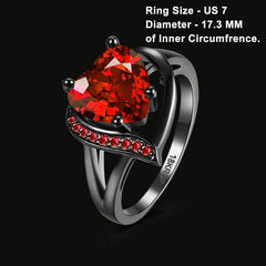 Yellow Chimes Love Red Heart Crystal Black Gun Plated Ring for Women (Red)