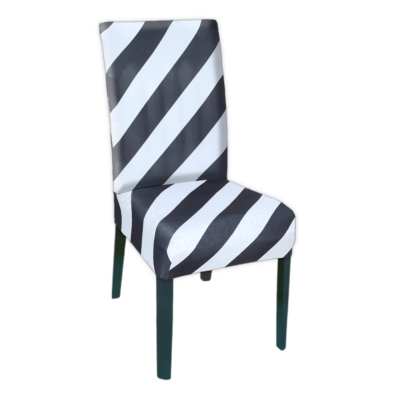 Kuber Industries Strip Printed Elastic Stretchable Polyster Chair Cover for Home, Office, Hotels, Wedding Banquet (Black & White)-50KM0935