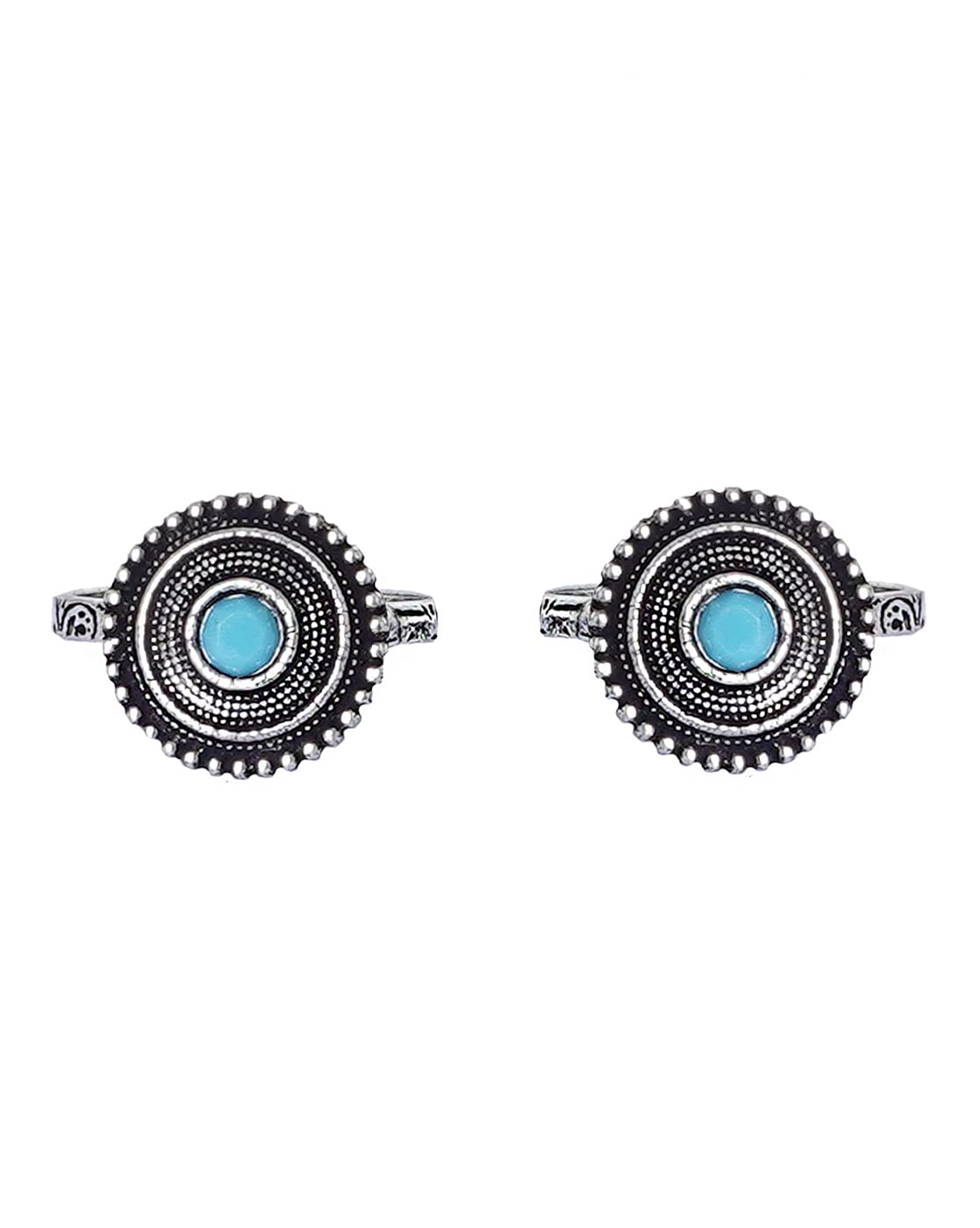 TEEJH Shaanvi Light Blue Stone Silver Oxidised Toe Rings for Women