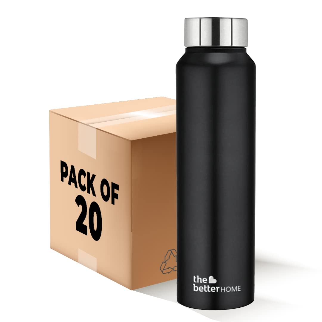 The Better Home 1000 Stainless Steel Water Bottle 1 Litre | Rust-Proof, Lightweight, Leak-Proof & Durable | Eco-Friendly, Non-Toxic & BPA Free Water Bottles 1+ Litre | Black (Pack of 20)