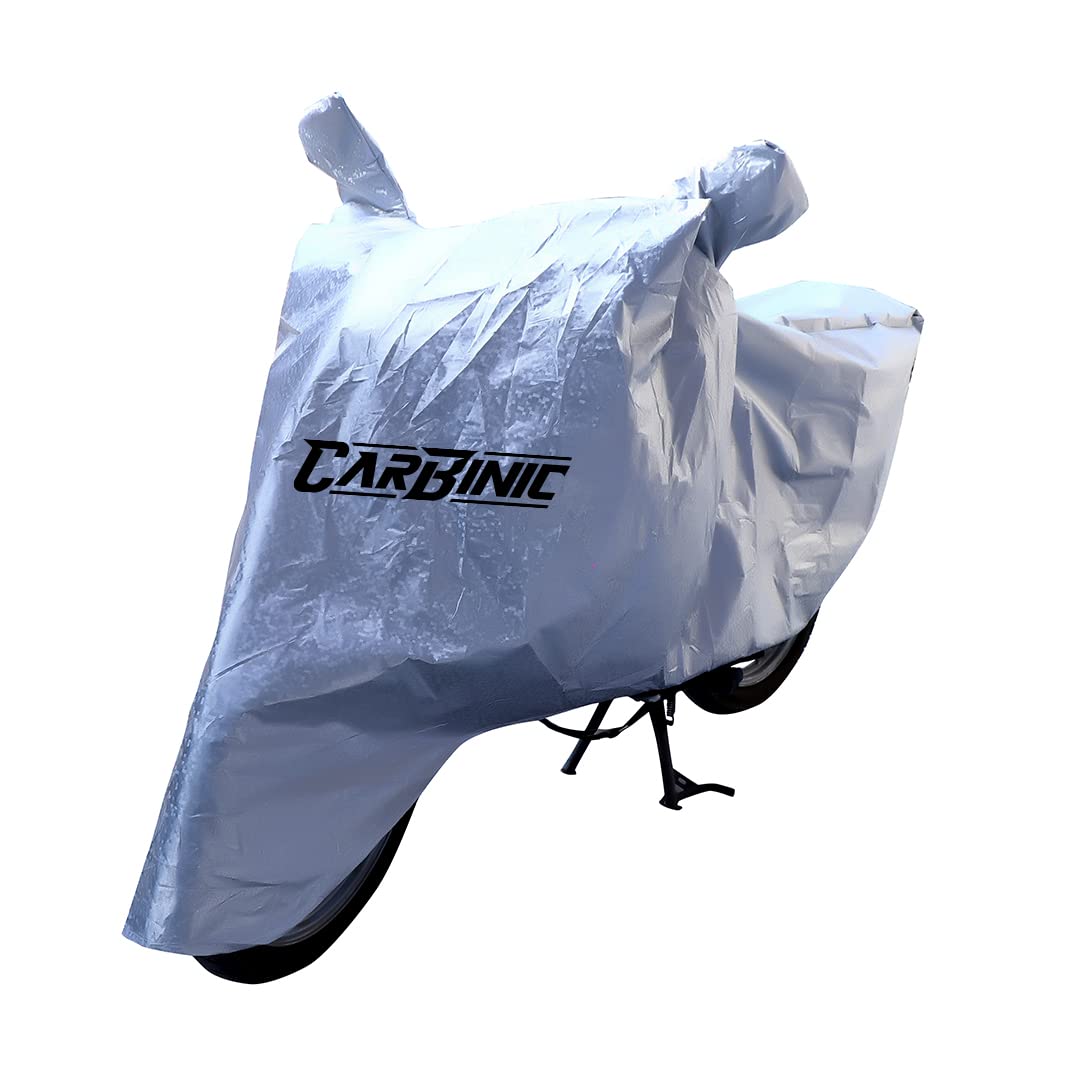 CARBINIC Bike Cover - Universal | 100% Waterproof (Tested) And Dustproof UV Protection for All Two Wheeler (Bikes/Scooty ) with Carry Bag & Mirror Pockets | Silver