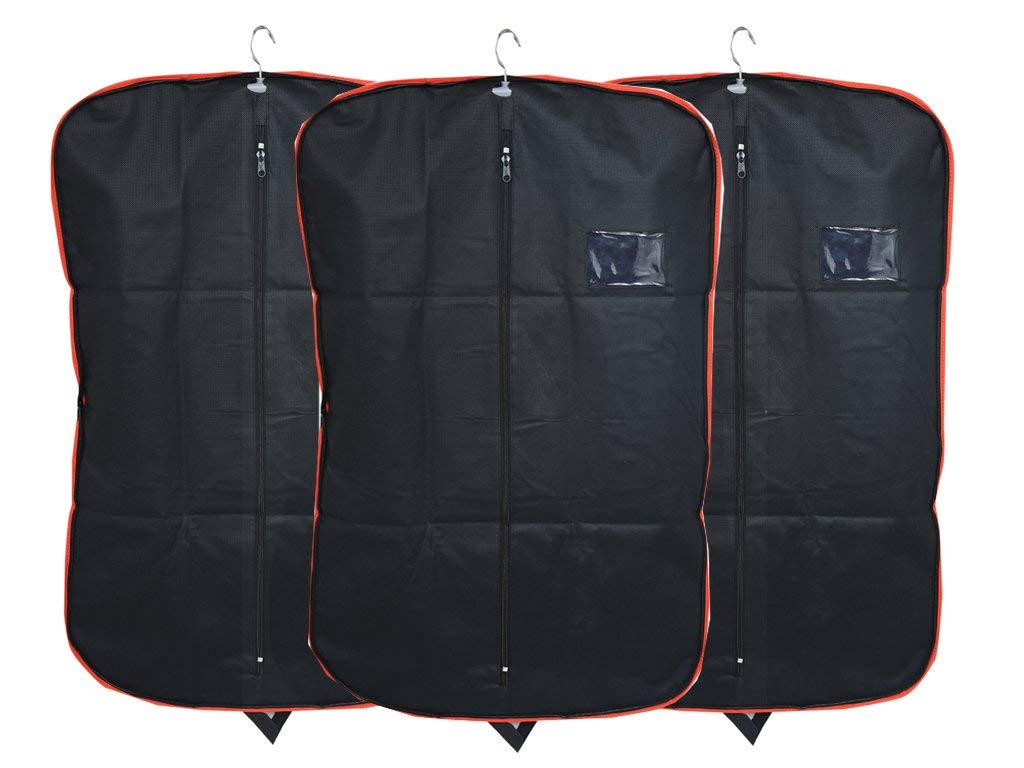 Kuber Industries Blazer/Suit Cover|Easily Foldable & Non Woven Fabric|Bag with Zipper Closure|Cloth Organizer for Dust Proof Jacket, Set of 3 Pcs (Black)