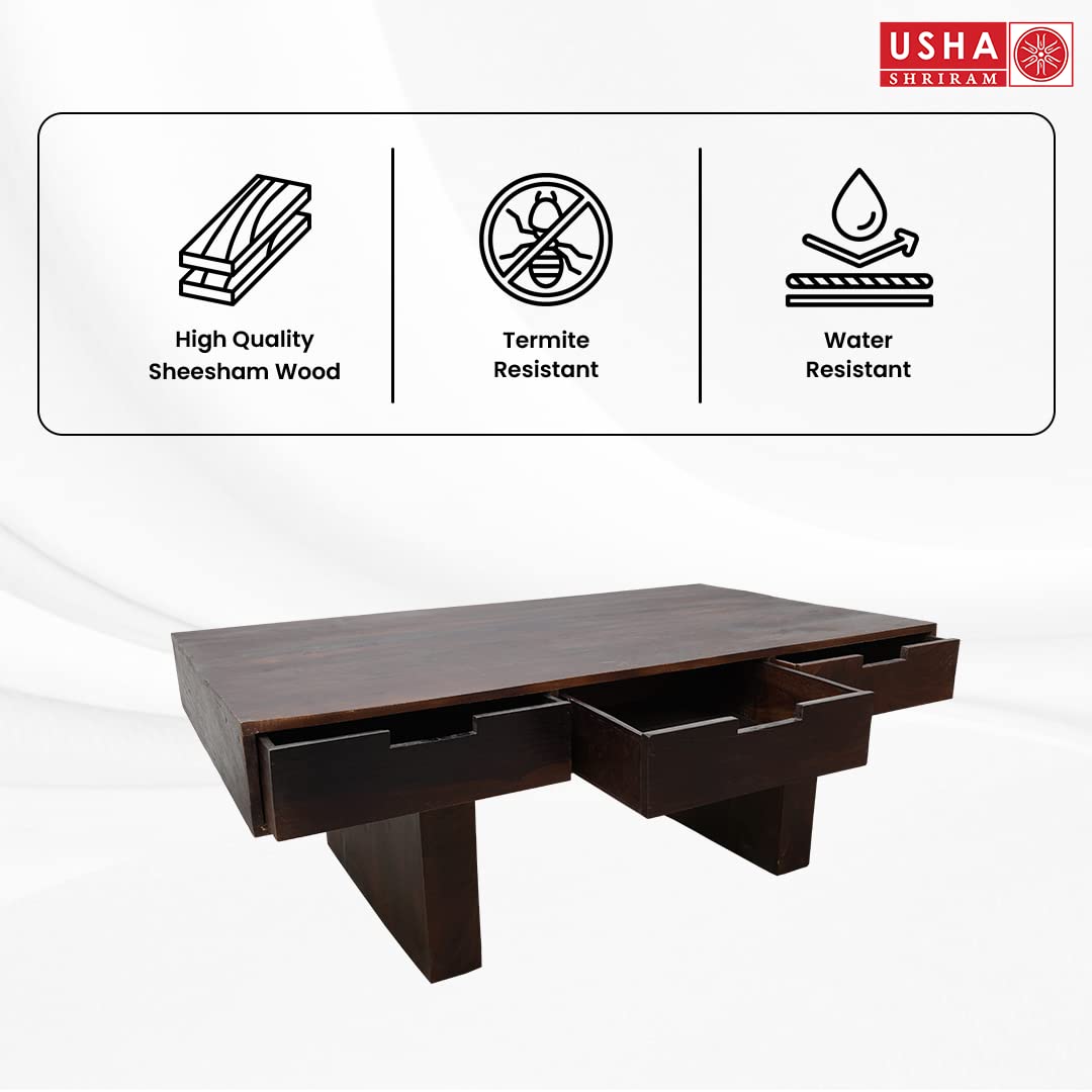 USHA SHRIRAM Wooden Center Table | Centre Table for Living Room | Premium Sheesham Wood | Coffee Table for Living Room, Bedroom & Office | Durable and Long Lasting (Brown)