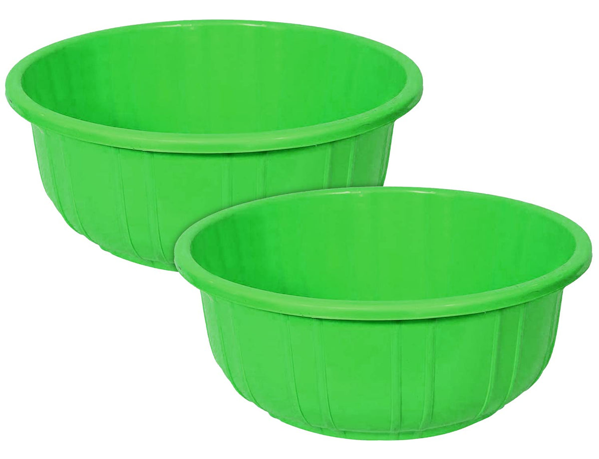 Kuber Industries Leaf Printed Plastic Tub for Bathroom 40 Lt.- Pack of 2 (Green)