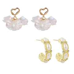 Yellow Chimes Combo of 2 Pairs Latest Fashion Gold Plated Floral Pearl Design Drop Stud Earrings for Women and Girls