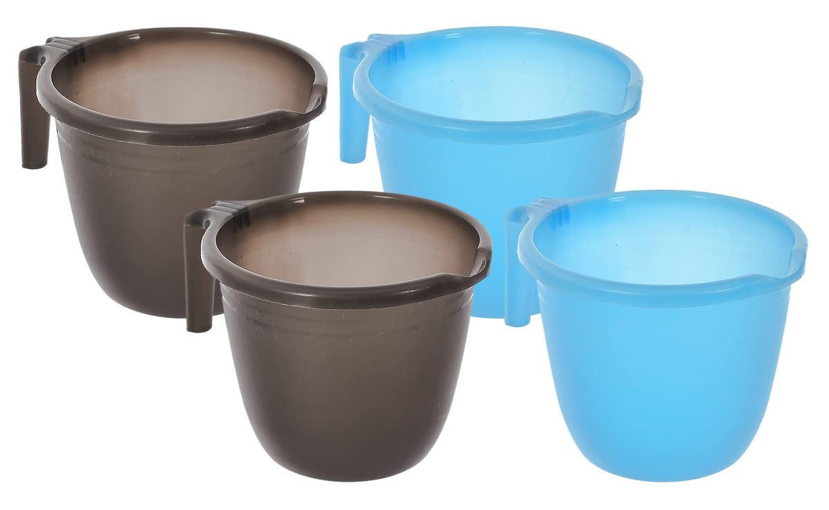 Kuber Industries Plastic Bathroom Mug 1 Litre Pack of 4 (Black & Sky Blue)-46KM0223, Standard