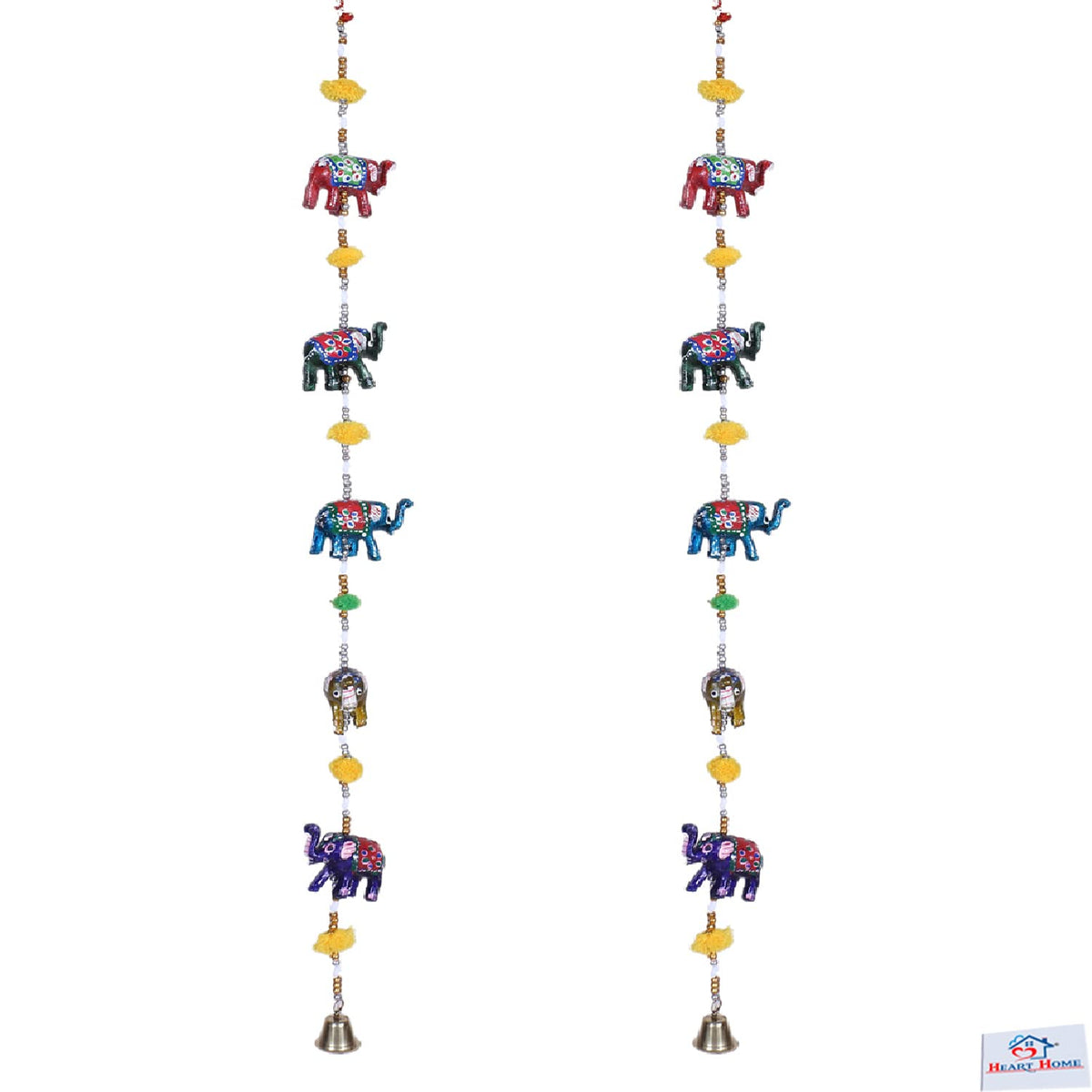 Heart Home Plastic Handcrafted Elephant Door Latkan with Bells|Rajasthani Traditional Hanging Windchimes Pair for Home Decoration (Multicolor), Multi Color