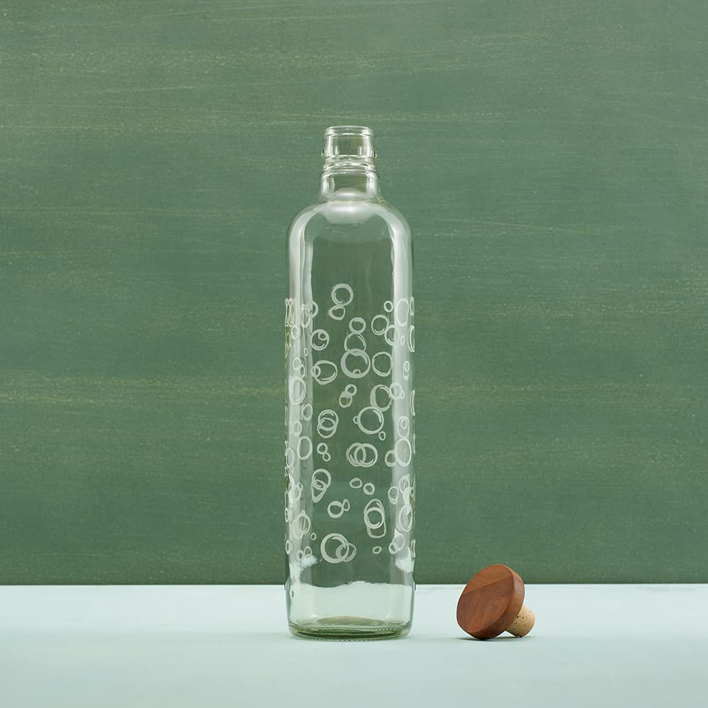 Ellementry Bubbles Handcrafted Glass Water Bottle With Cork (750 Ml)|Eco- Friendly Glass Water Bottle For Fridge, Home, Office|Bpa Free|Sustainable Glass Bottle For Decor And Gifting - Multicolor