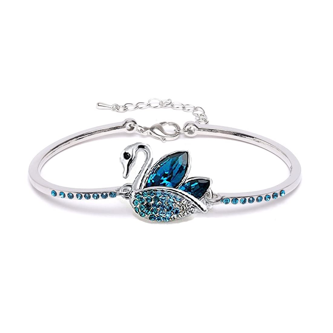 Kairangi Bracelet for Women and Girls Blue Crystal Swan Shaped Silver Toned Crystal Bracelet for Girls | Birthday Gift for Girls and Women Anniversary Gift for Wife