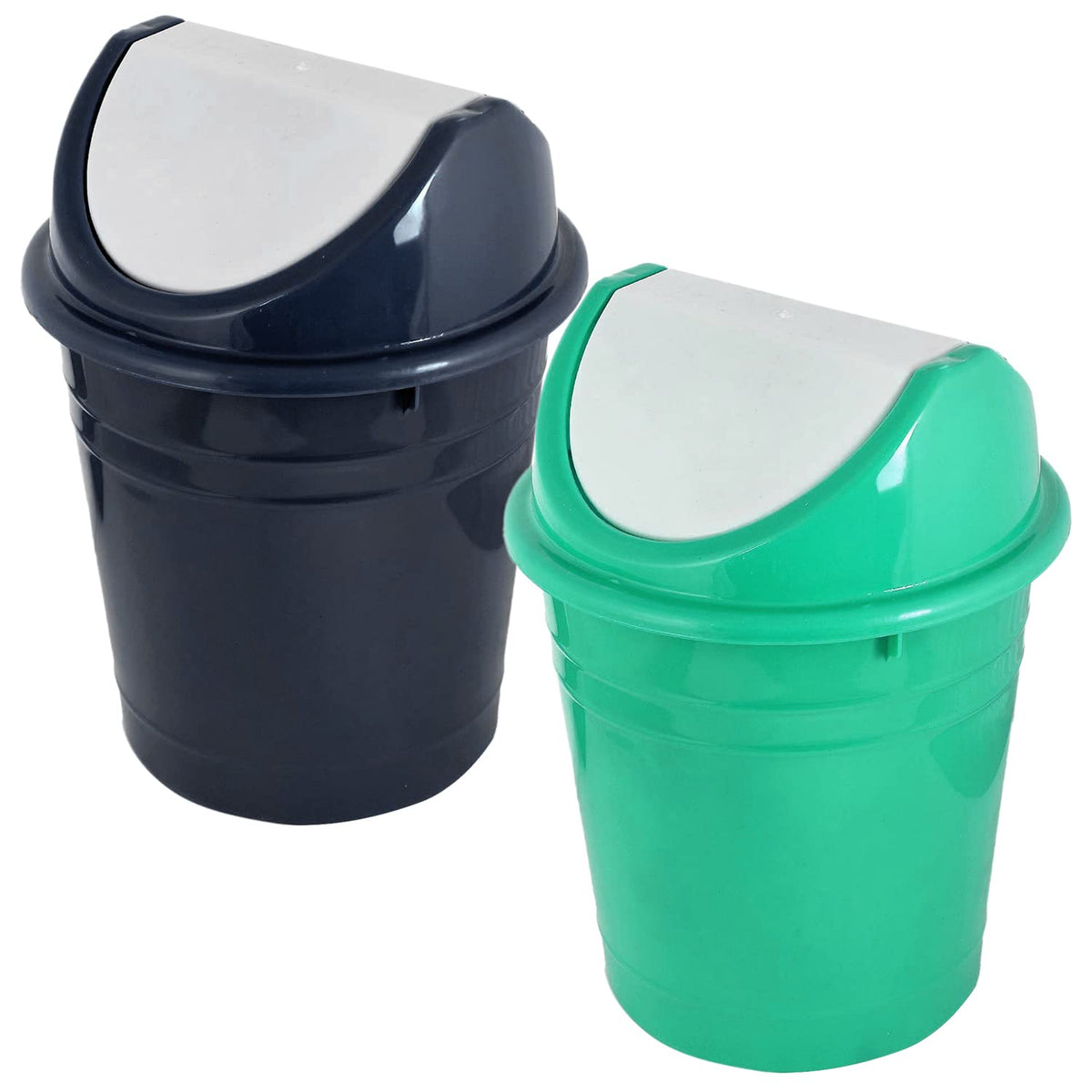 Heart Home Plastic Dustbin/Wastebin With Swing Lid, 10 Liter- Pack of 2 (Green & Black)-47HH0875