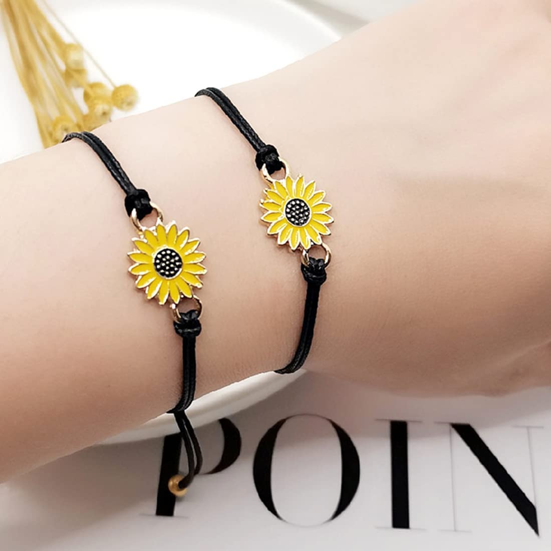 Yellow Chimes Bracelets for Women Set of 2 Pcs Floral Bracelet Yellow Charm Bracelet For Loved Once/Couples/Friends For Unisex Adults Boys And Girls